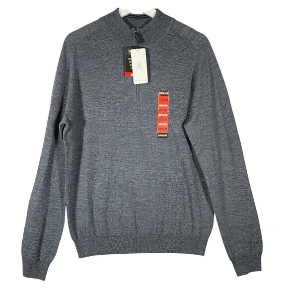 Kirkland Signature Sweater Men's Medium Extra Fine Merino Wool 1/4 Zip Gray - Picture 1 of 10